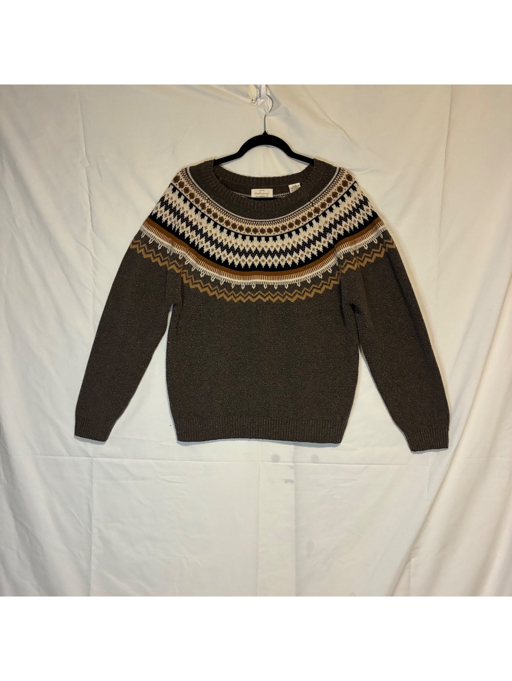 Weatherproof Vintage Womans L Cozy Cabin Soft Knit Fairisle Yoke Winter Sweater